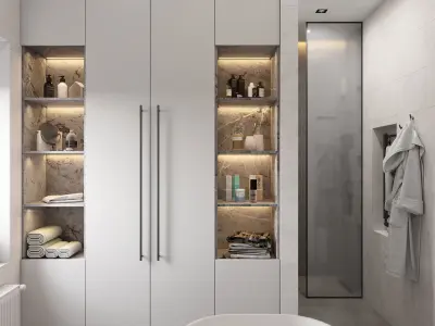 Grey bathroom interior scene 3D model