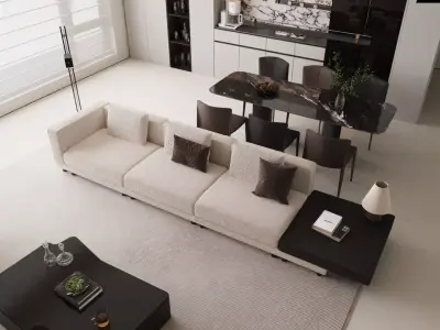 modern light luxury integrated living and dining room spaces 3D model