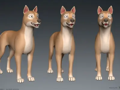 Stylized Cartoon Dog Low-poly 3D model