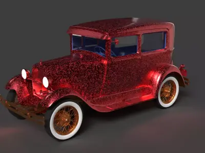 Chinese red classic car  Low-poly 3D model