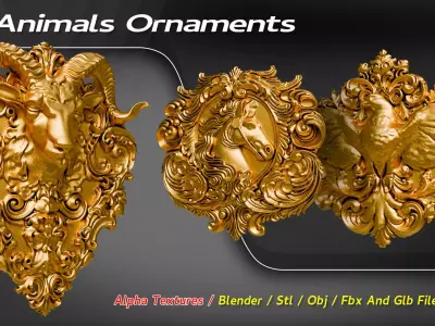 25 Animals Ornaments Alpha Textures and STL Files For 3D Print   3D model
