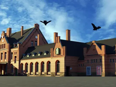 low poly railway station 3d model Low-poly 3D model