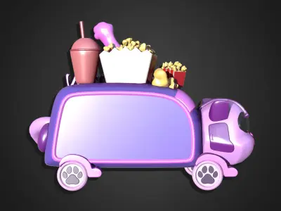 Asset - Cartoons - Food Car - Popcorn Cat Cart 3D model