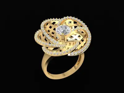 Elegant Floral Spiral Diamond Ring for Women 1478 3D print model