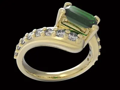 crossed arms ring emerald cut gem with diamonds  3D print model