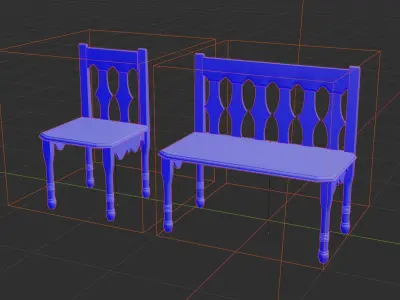 Wooden bench Low-poly 3D model