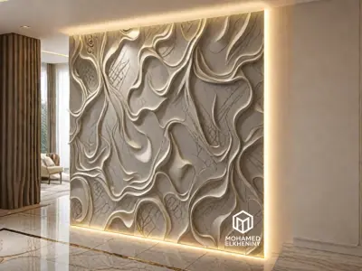 modern panel wall decor set wall relief mural CNC 111 3D model purchase