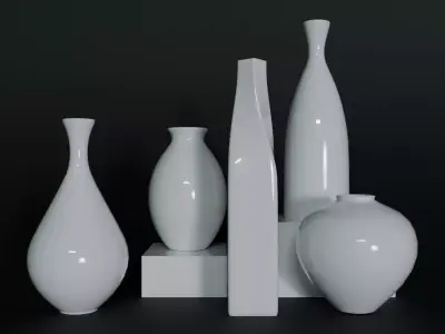 Modern Ceramic Vases Set - 5 Minimalist Vases for Archviz Low-poly 3D model