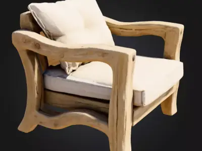 Driftwood Vintage Outdoor Easy Chair with Cushions Low-poly 3D model