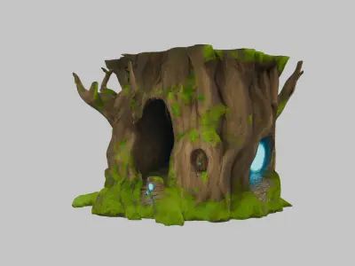 Stylized Tree Stump Fantasy Portal Low-poly 3D model