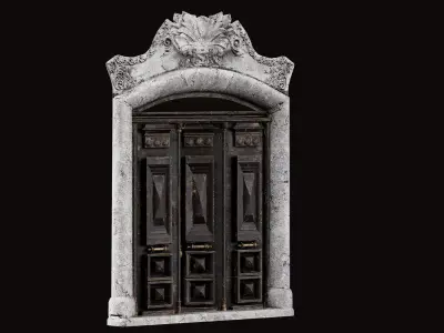 Wooden Door With a Big Concrete Ornament Low-poly 3D model