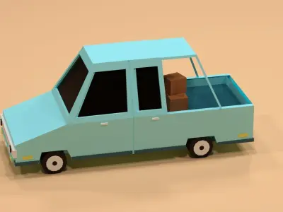 Cartoon Low Poly  Crossover blue Car Low-poly 3D model Low-poly 3D model