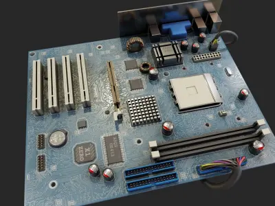 pc motherboard agp blue circuit board lowpoly  Low-poly 3D model