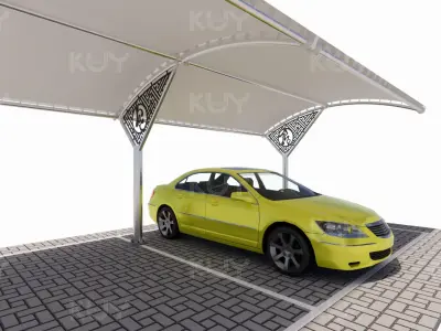 Stretch canvas roof structure with pattern 2 Low-poly 3D model