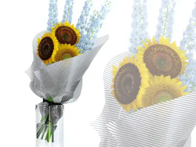 Sunflowers and Delphinium 3D model