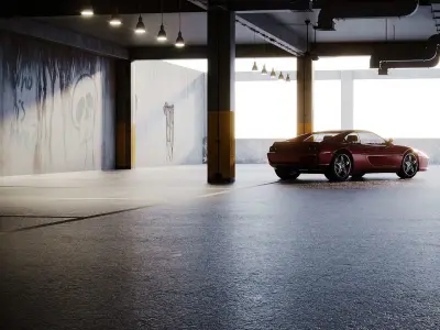 Parking garage with Ferrari sports car 3D model 3D model