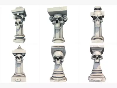 6 Models -Temple Stone Skull Pillars 3D Model Collection
