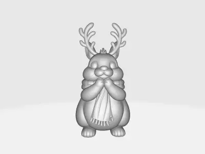Reindeer Bunny Figurine Cute Christmas Animal with Antlers  3D print model