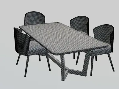 Marble top metal table with leather padded chairs 3D model