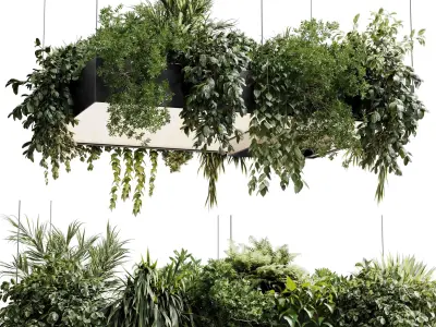 Rectangle pot light pendant - plant light hanging 24 3D model