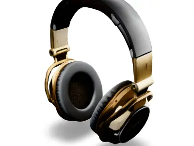 Luxury Gold and Black Headphones Low-poly 3D model