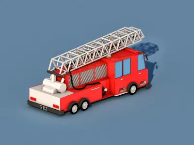 Cartoon Fire Truck Low-poly 3D model
