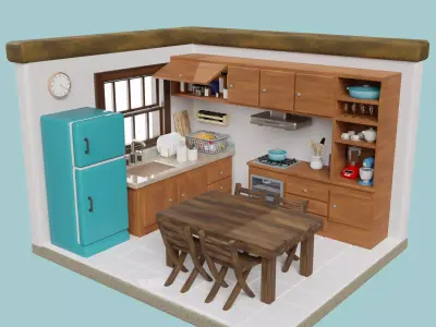 Isometric Kitchen Low Poly Low-poly 3D model