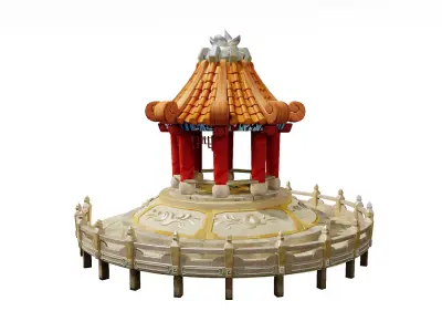 Stylized Asian Pavilion - Game-Ready Circular Plaza Landmark 3D model