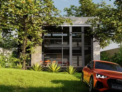 modern loft with interior and exterior 3D model