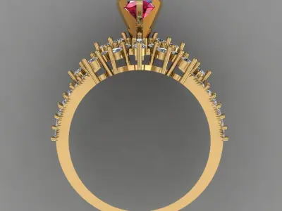 Ruby With Dimond Gold Beautiful Ring  File 3D print model  3D print model