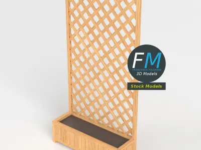 Wooden trellis panel with planter 3D model