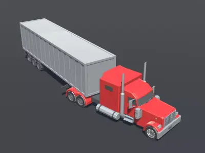 American Truck with Trailer Lowpoly  Low-poly 3D model