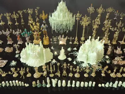 Ornate Candles CandleHolders and Wax Sculptures - 133 models set Low-poly 3D model
