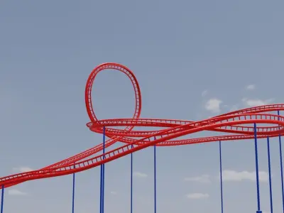 Rollercoaster roller coaster with lines Low-poly 3D model