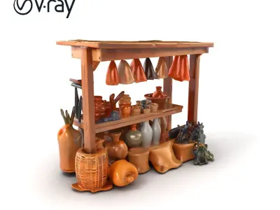 Rustic Market Stall Vintage Decor Elements model pack Low-poly 3D model