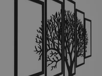 new vintage 5 frame tree panels 3d wooden wall decor Free 3D model