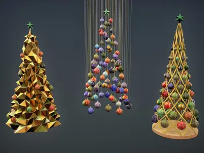 Christmas Tree and Ornaments Set Low-poly 3D model