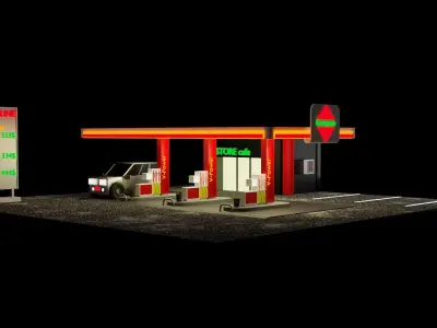 Gas station Low-poly 3D model