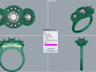 3 Stone Multi Halo Designer Ring 3D print model