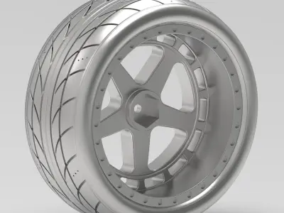 One-Piece 5-Spoke Racing Wheel with Integrated Tire 3D print model