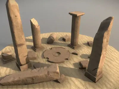  Ancient African Ruins Low poly 3D Model Game Ready Low-poly 3D model