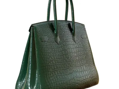 Hermes Birkin Bag Green Crocodile Leather Low-poly 3D model