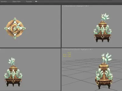 Cartoon censer and jade fox spirit Low-poly 3D model