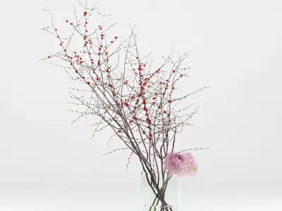Prunus branches and chrysanthemums 3D model