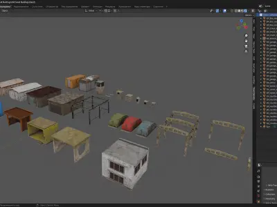 Old Small Buildings Low-poly 3D model