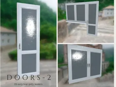 Doors 2 different and windows for sims Low-poly 3D model