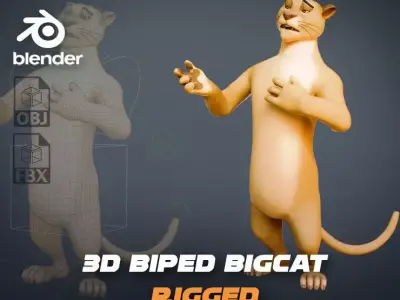 Biped BigCat Rigged Low-poly 3D model