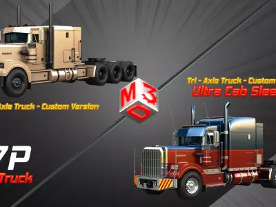 57P Semi Trucks - Heavy Haul Tri-Axle Trucks  2 in 1 3D Model Collection