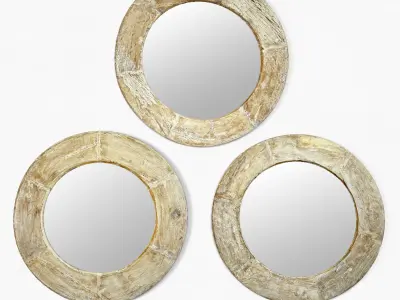 Large Wood Wheel Mirrors 3D model