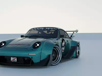 Porsche 911 Turbo 993 RWB Suspensions rigged 3D model